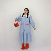 春季 Milu家大码 女装 减龄可爱娃娃领格子a字连衣裙胖mm遮肉显瘦潮