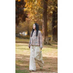 复古天丝亚麻彩绣手工琵琶扣加棉外套