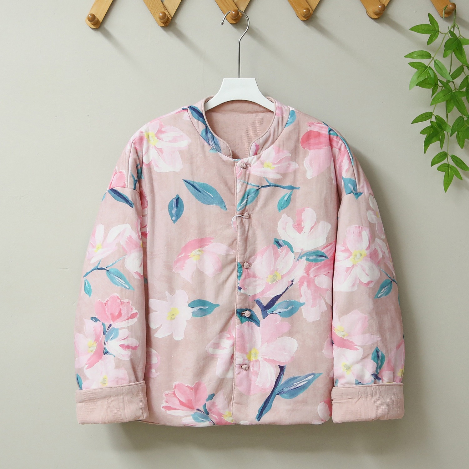 盘扣文艺范棉衣女冬季保暖双面穿小个子棉服外套