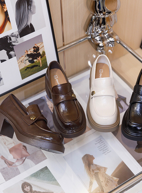 L-219春季新款乐福鞋厚底粗跟增高休闲小皮鞋复古时尚百搭潮鞋