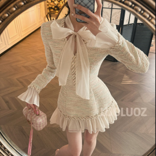 连衣裙CC227 高级感气质小香编制收腰显瘦短款 LUOLUOZ 费城情书