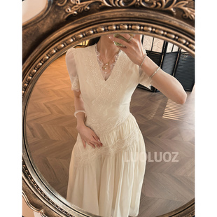 连衣裙CC122 气质轻奢蕾丝花边绝美收腰长款 LUOLUOZ 山野樱花