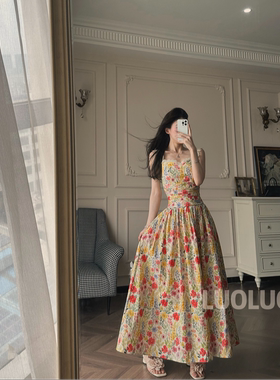 LUOLUOZ【夏日油画】温柔风高腰显气质绝美收腰长款连衣裙女JF121