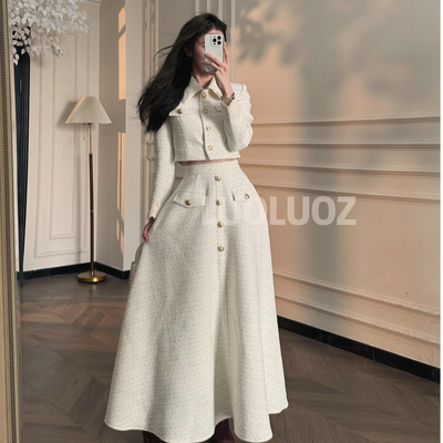 LUOLUOZ【莫奈庄园】羽绒绝美上衣短外套＋半身长裙两件套cc338