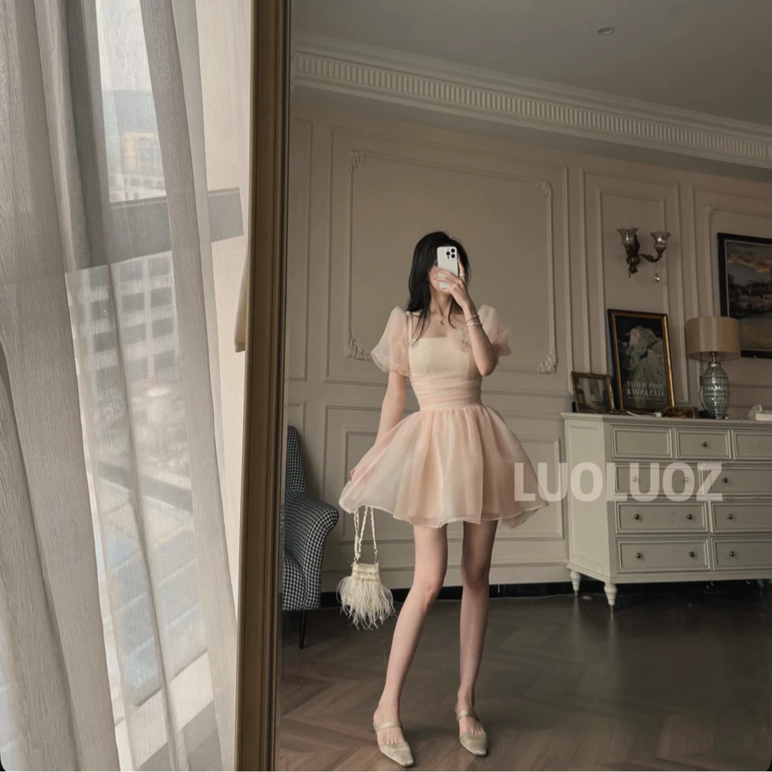 LUOLUOZ【梦幻甜境】高级感富家千金法式时尚纯欲收腰短款连衣裙