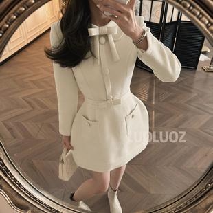 连衣裙套装 LUOLUOZ 时尚 高级气质拼接蝴蝶结收腰短款 永夜星河