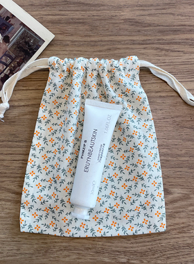 INS白色印花纯棉布袋购物小布袋小号束口袋环保袋内衣收纳抽绳包