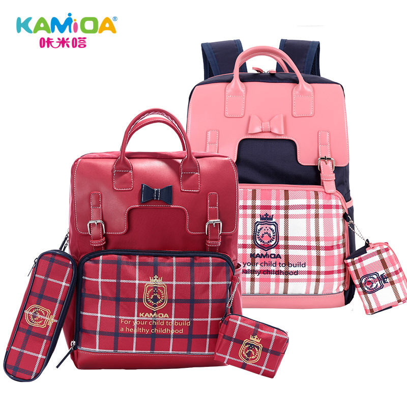 新款英伦格子小学生书包女1-2-3年级女童包减负护脊儿童双肩背包
