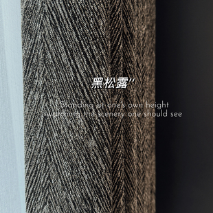 黑松露 意式极简高级感卧室全遮光窗帘棉麻几何肌理黑色窗帘定制