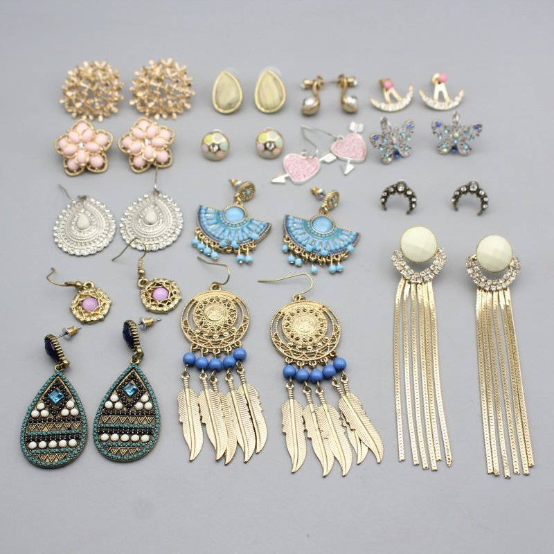 欧美复古几何金属线条耳钉