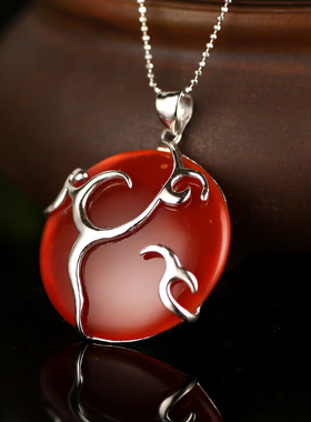 POETRY MAJESTIC/诗美琪 中国红玛瑙925银鸣凤缘女士礼物玛瑙吊坠