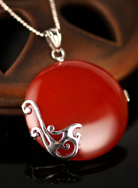 诗美琪 中国红玛瑙925银凤舞本命年礼物红玛瑙项坠吊坠