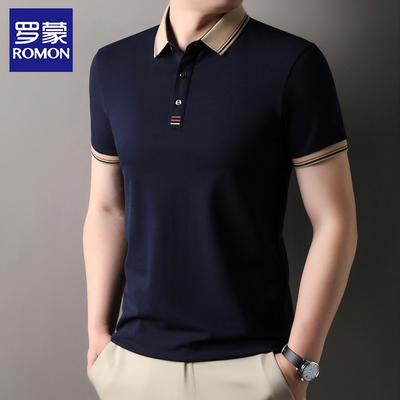 罗蒙双丝光棉短袖polo衫男商务