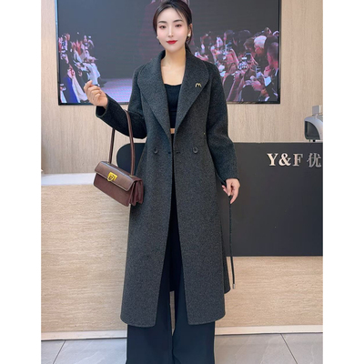 高级感专柜正品双面羊绒大衣女2025秋冬季新款大牌收腰中长款外套