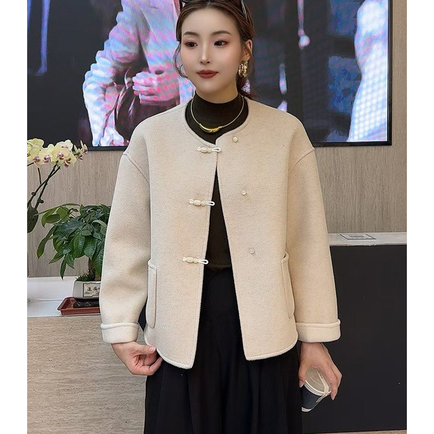 温柔风短款双面羊毛大衣女2026秋冬装洋气中老年高端中式呢子外套