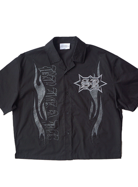 胸围136-166CM加肥加大码美式男宽松 重磅刺绣短袖衬衫2452