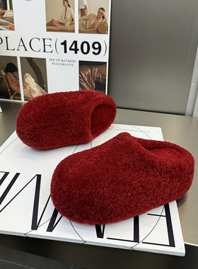 25羊毛红色棉拖包头拖鞋女松糕底透气外穿勃肯鞋厚底懒人鞋25-52