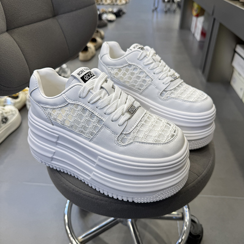 韩版厚底网纱小白鞋女松糕底交叉绑带休闲鞋百搭显脚小高级感5530