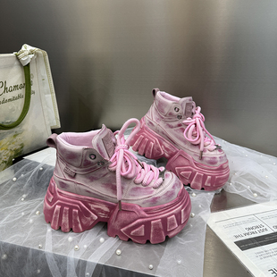 炸街2103 复古粉色单鞋 女小个子增高休闲老爹鞋 厚底松糕鞋 高帮鞋