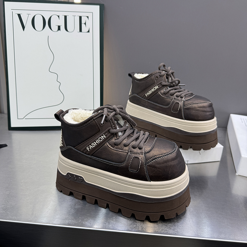 韩版真皮松糕鞋厚底面包鞋