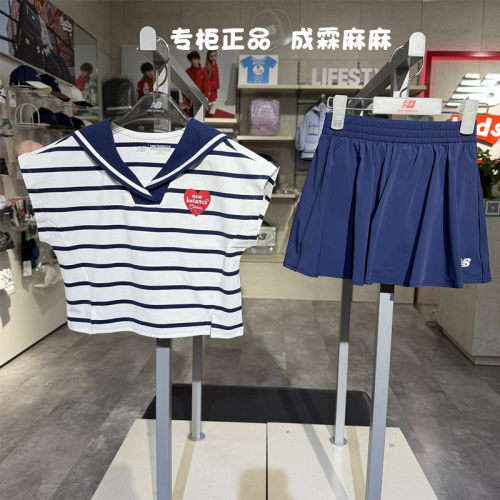 NB女童海军领条纹棉T恤夏季