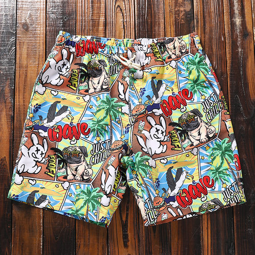 5-point shorts for men; trendy cartoon-print hip-hop trouser