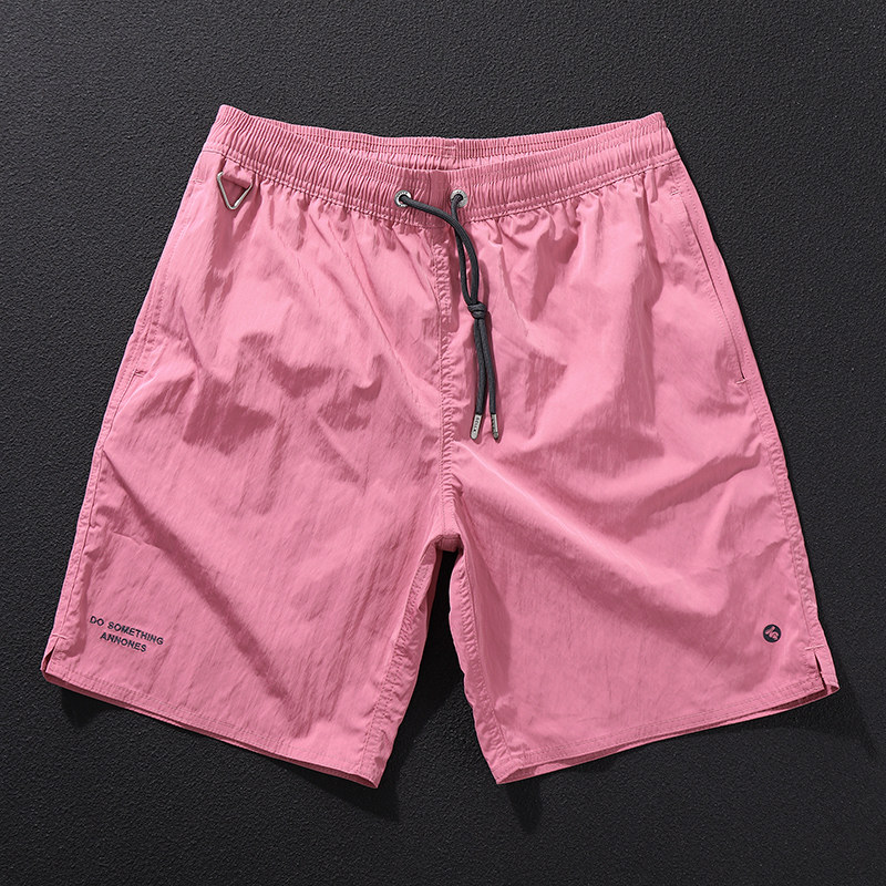 ins粉色短裤夏天海边潮牌沙滩裤可下水速干宽松运动跑步温泉男裤