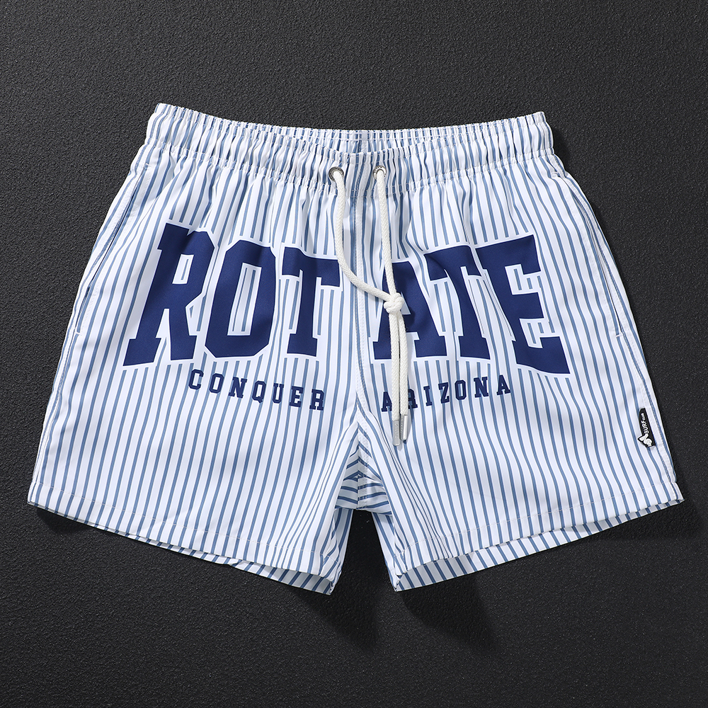 条纹字母四分美式短裤百搭