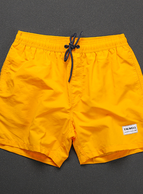 亮黄色运动短裤男士运动跑步健身速干可下水沙滩裤度假游泳男宽松