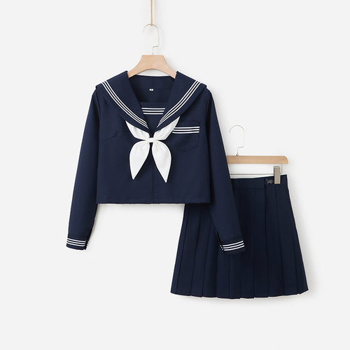 正统日系jk制服改良绀三本海军风学院短裙套装基础款长袖水手服女