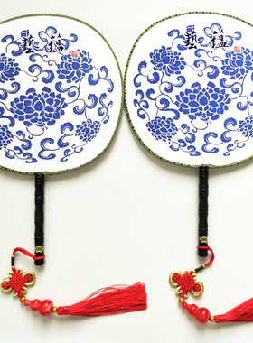 工艺扇古风青花瓷团扇24公分舞蹈圆形宫扇子儿童节日表演旗袍走秀