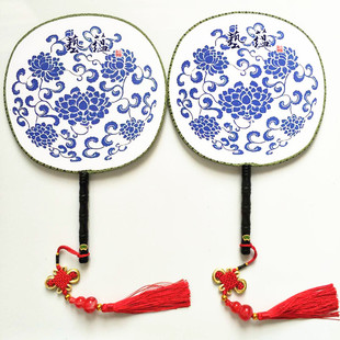 工艺扇古风青花瓷团扇24公分舞蹈圆形宫扇子儿童节日表演旗袍走秀