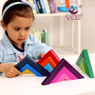 儿童早教立体空间思维感知平衡感训练彩虹色积木叠叠乐益智力玩具