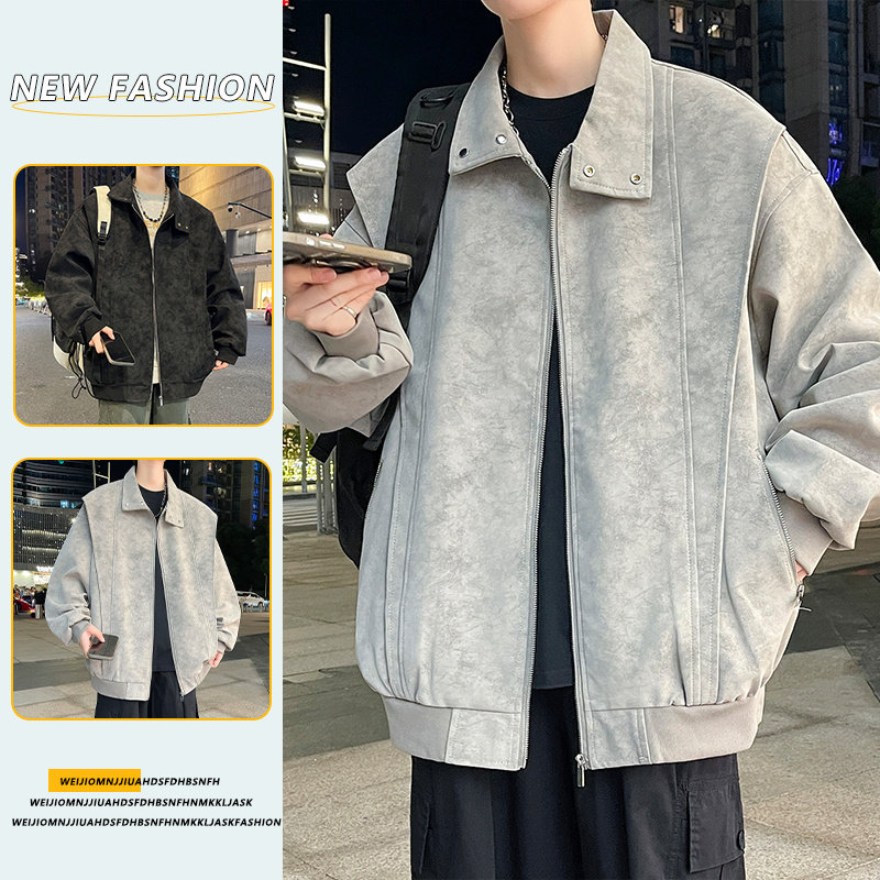 夹克皮衣男秋冬季外套男士时尚翻领休闲机车潮流帅气天团学生潮牌