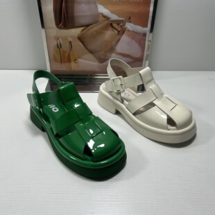 正品 米奥撤柜厚底方根真皮女鞋 英伦风包头镂空圆头罗马凉鞋 女 MIO