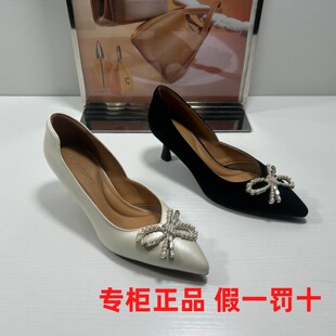 细高跟尖头浅口蝴蝶结职业OL女单鞋 natursun娜冉正品 撤柜秋冬女鞋