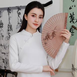 中式T恤复古盘扣打底衫德绒长袖上衣秋冬新款加厚禅衣中国风茶服