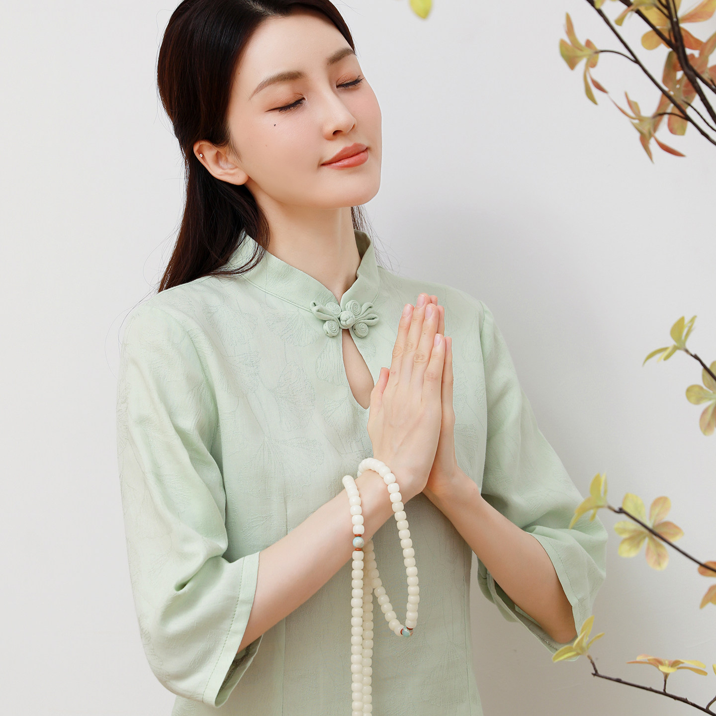 棉麻衬衫立领五分袖T恤亚麻茶服春季新款新中式盘扣上衣打底衫女