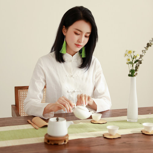 长袖开衫民族风汉服盘扣纯棉茶服