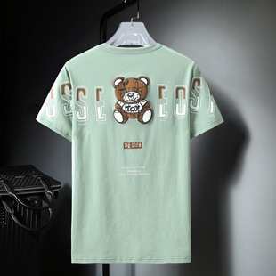 拼图熊宽松大码嘻哈加肥加大棉T恤潮牌百搭半袖潮胖子圆领短袖
