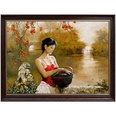 手工潘鸿海柿子红的美女油画卓克