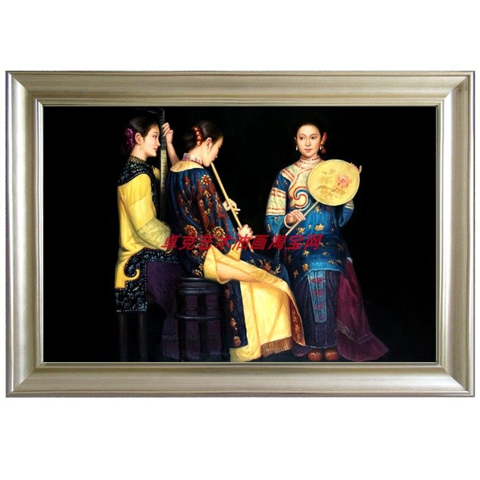 手绘陈逸飞浔阳遗韵油画中式三个美女吹箫弹琵琶横大幅装饰画壁画,家居饰品,油画,淘宝优惠券,粉丝福利购,淘宝优惠卷