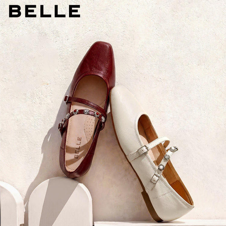 百丽复古羊皮红色玛丽珍鞋女2026春季新款平底浅口单鞋子F2B1DAQ6,女鞋,时尚芭蕾鞋,淘宝优惠券,粉丝福利购,淘宝优惠卷