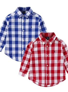 RL063男女童小马纯棉薄款格子衬衣中大童可亲子