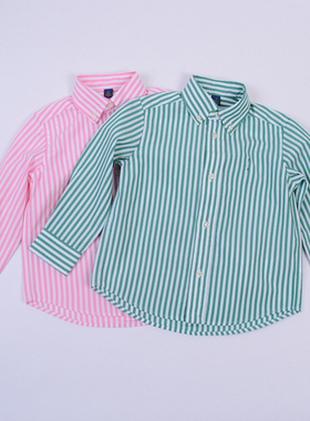 RL068男女童条纹高织棉衬衣 中大童可亲子