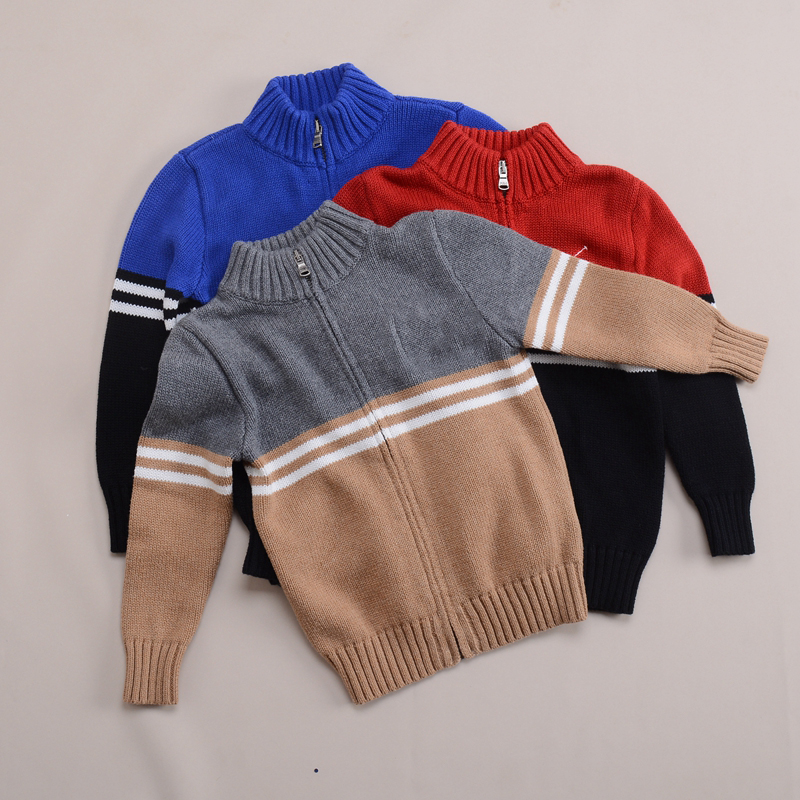 RL056 男童中大童纯棉针织拼色毛衣开衫