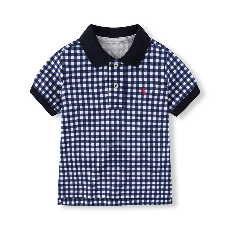 RL092男女中大童短袖T恤 经典格子翻领 珠地纯棉