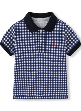 RL092男女中大童短袖T恤 经典格子翻领 珠地纯棉
