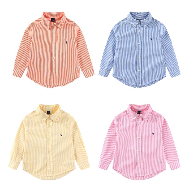 RL001-1男女童条纹府绸棉小马衬衣  中大童可亲子