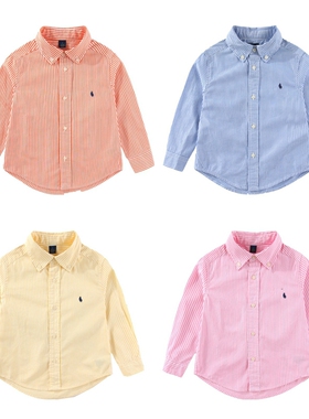 RL001-1男女童条纹府绸棉小马衬衣  中大童可亲子
